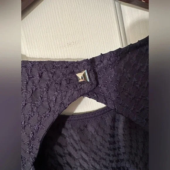 BIRDCAGE Anthropologie Navy Blue Sleeveless Cocktail Dress LARGE Back Cut Out - Picture 9 of 14